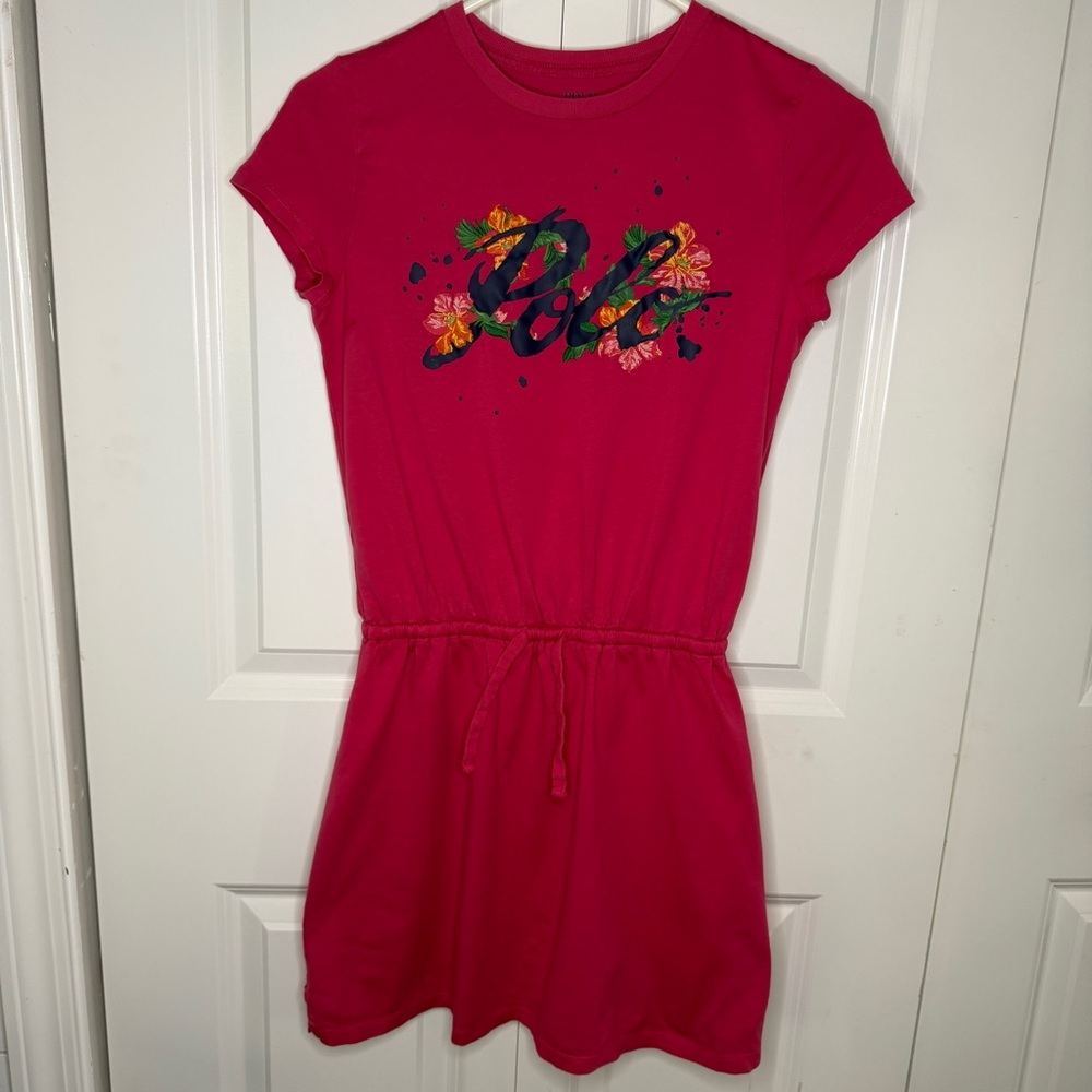 Polo Ralph Lauren Girls Large 10/12 Logo Floral Cotton Jersey T-shirt Pink Dress